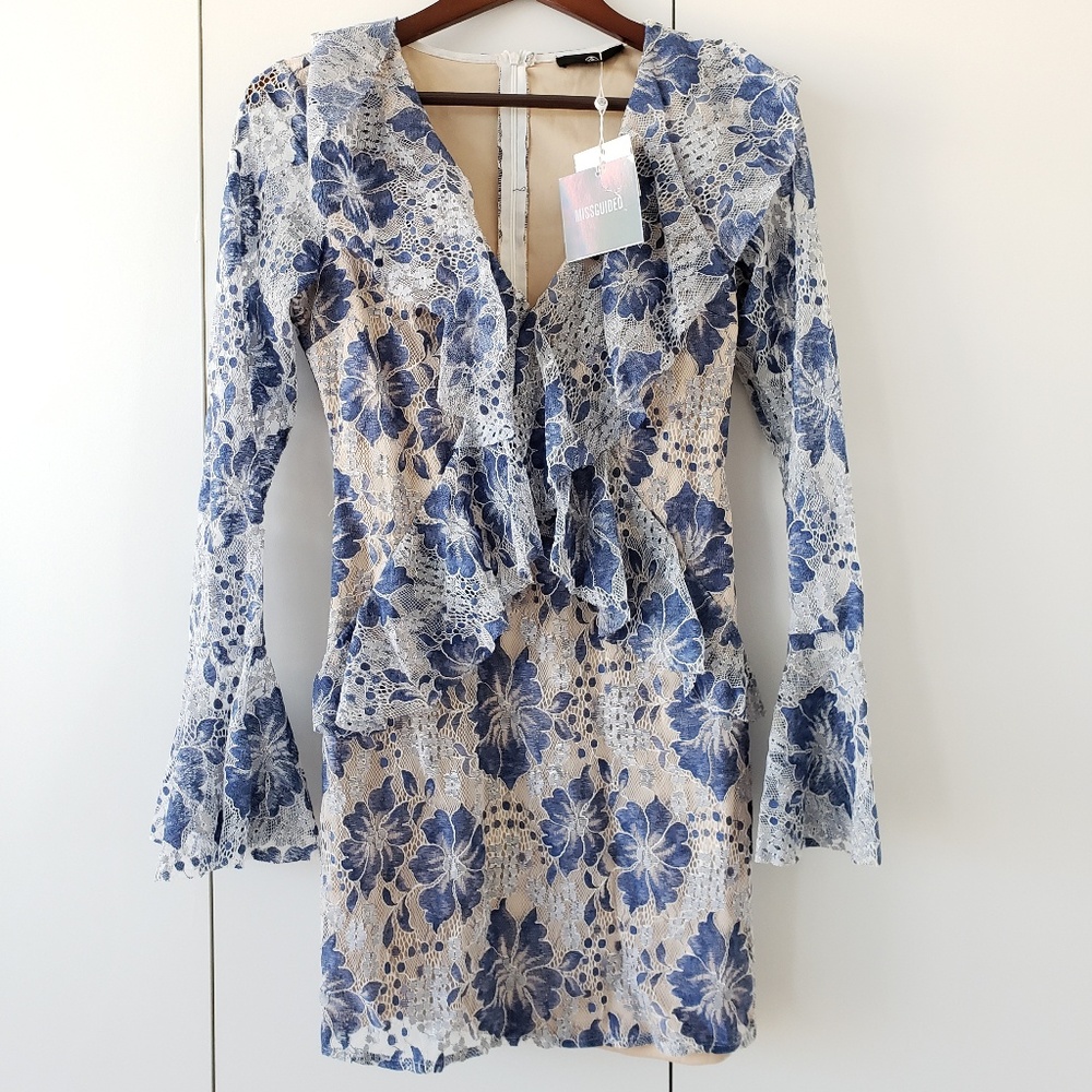 Missguided Blue/Nude Lace Dress